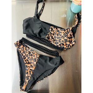 Shein Black and Cheetah Print Bikini
